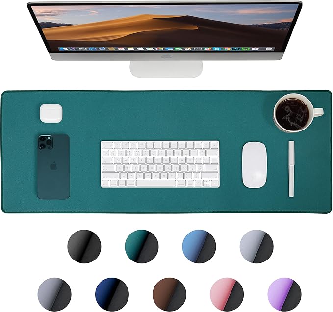 ALOANES Dark Green Waterproof Desk Mat,Large Extended Mouse Mat,Office Desk Protector with Anti - Slip Base,Stitched Edge,Grain Jacquard Surface,Perfect for Gamer,Office&Home, XL(11.81''x27.56''x0.12'') | Mouse Pads - TrueDesk