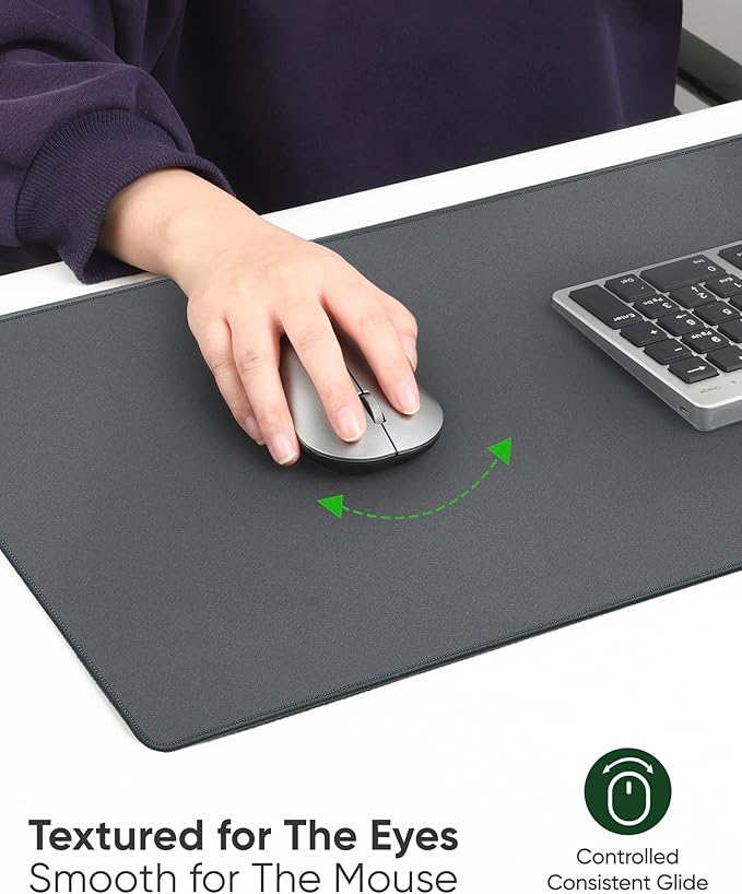 ALOANES Gray Waterproof Desk Mat, Large Mouse Pad with Extended Mouse Mat, with Anti Slip Base, Stitched Edge, Grain Jacquard Surface, Perfect for Gamer, Office & Home, XXL 11.81"x31.50"x0.12" | Mouse Pads - TrueDesk