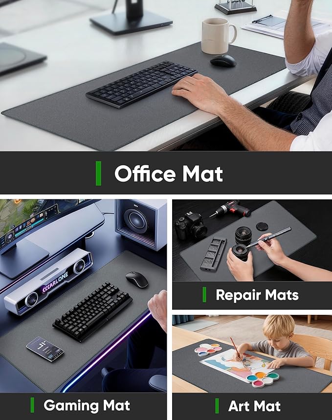 ALOANES Gray Waterproof Desk Mat, Large, with Extended Mouse Mat, Office Desk Protector with Anti - Slip Base, Stitched Edge, Grain Jacquard Surface, Perfect for Gamer, Home, XL,11.81"x27.56"x0.12' | Mouse Pads - TrueDesk
