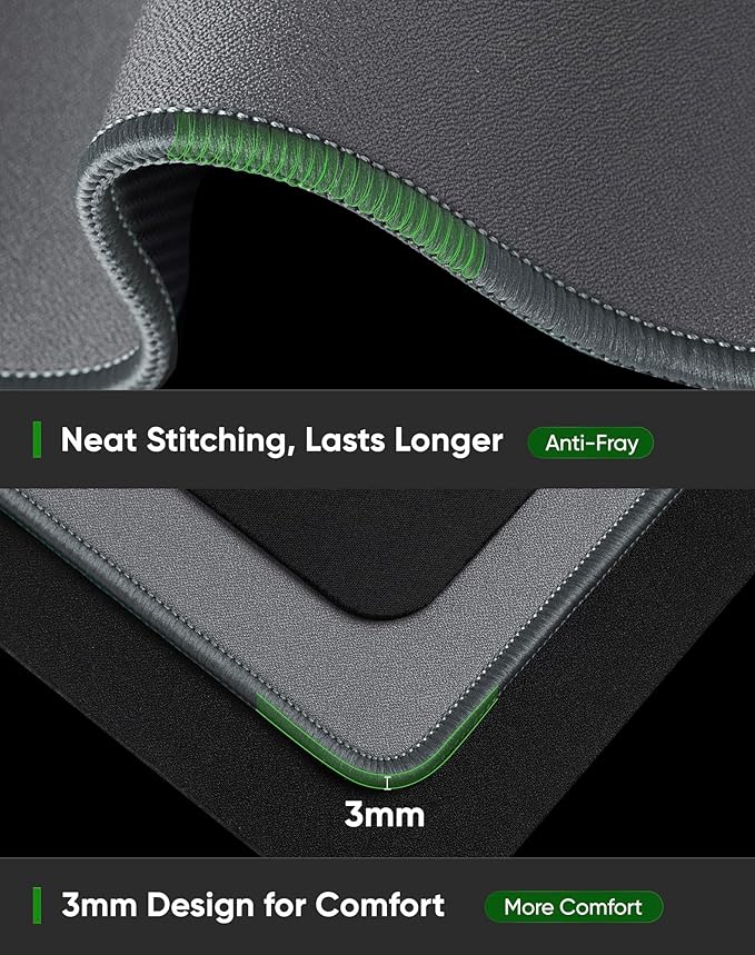 ALOANES Gray Waterproof Desk Mat, Large, with Extended Mouse Mat, Office Desk Protector with Anti - Slip Base, Stitched Edge, Grain Jacquard Surface, Perfect for Gamer, Home, XL,11.81"x27.56"x0.12' | Mouse Pads - TrueDesk