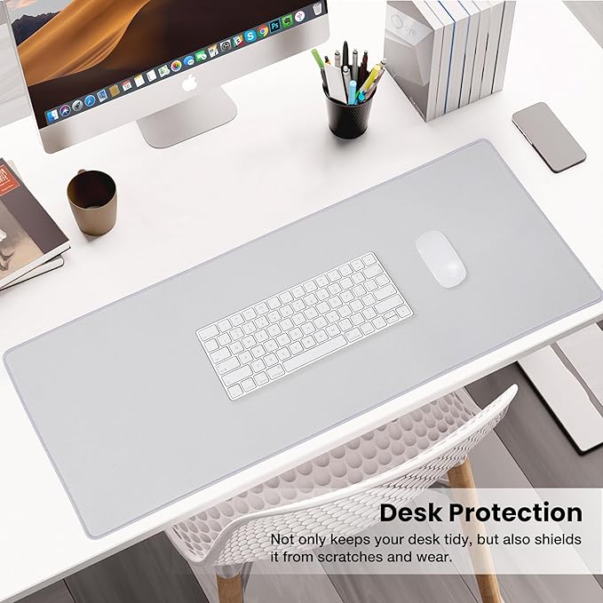 ALOANES Silvery Waterproof Desk Mat, Large Mouse Pad with Extended Mouse Mat, with Anti Slip Base, Stitched Edge, Grain Jacquard Surface, Perfect for Gamer, Office & Home, 11.81''x31.50''x0.12'' | Mouse Pads - TrueDesk