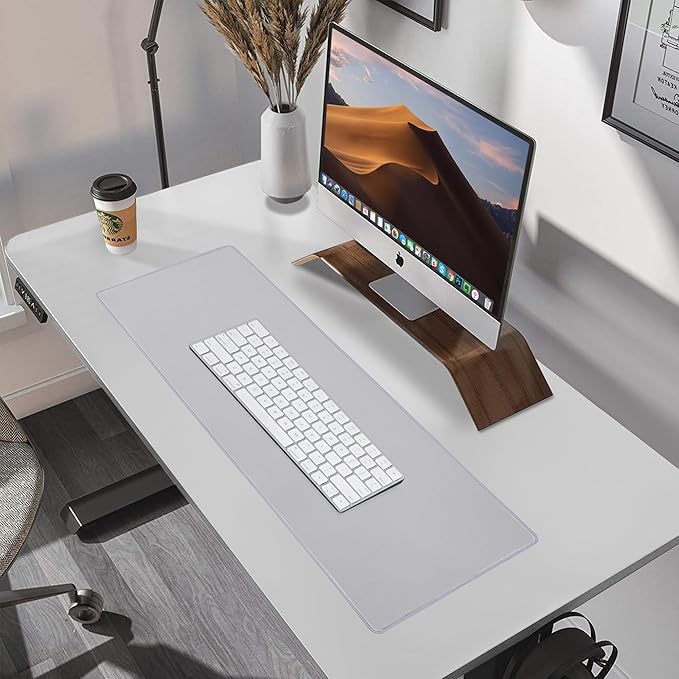 ALOANES Silvery Waterproof Desk Mat, Large Mouse Pad with Extended Mouse Mat, with Anti Slip Base, Stitched Edge, Grain Jacquard Surface, Perfect for Gamer, Office & Home, 3XL(15.74''x35.43''x0.12'') | Mouse Pads - TrueDesk