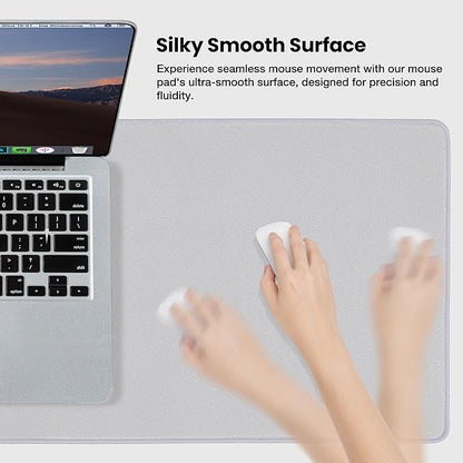 ALOANES Silvery Waterproof Desk Mat, Large Mouse Pad with Extended Mouse Mat, with Anti Slip Base, Stitched Edge, Grain Jacquard Surface, Perfect for Gamer, Office & Home, 11.81''x31.50''x0.12'' | Mouse Pads - TrueDesk