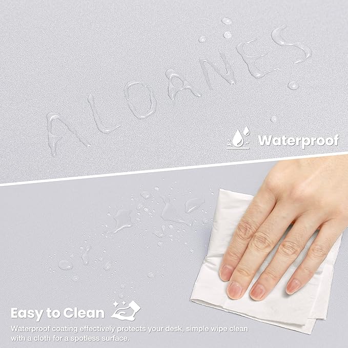 ALOANES Silvery Waterproof Desk Mat, Large Mouse Pad with Extended Mouse Mat, with Anti Slip Base, Stitched Edge, Grain Jacquard Surface, Perfect for Gamer, Office & Home, 11.81''x31.50''x0.12'' | Mouse Pads - TrueDesk