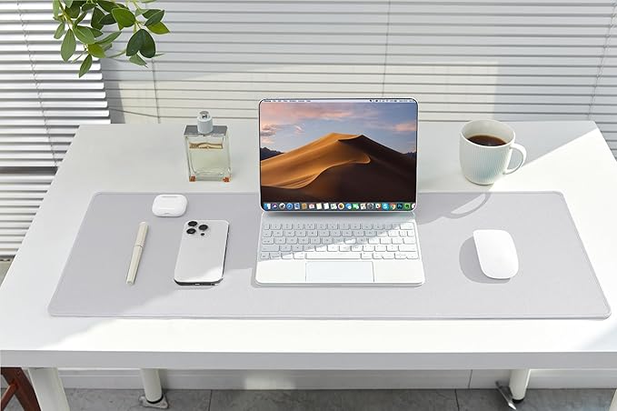 ALOANES Silvery Waterproof Desk Mat, Large Mouse Pad with Extended Mouse Mat, with Anti Slip Base, Stitched Edge, Grain Jacquard Surface, Perfect for Gamer, Office & Home, 3XL(15.74''x35.43''x0.12'') | Mouse Pads - TrueDesk