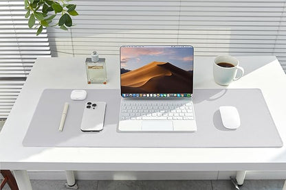ALOANES Silvery Waterproof Desk Mat, Large Mouse Pad with Extended Mouse Mat, with Anti Slip Base, Stitched Edge, Grain Jacquard Surface, Perfect for Gamer, Office & Home, 3XL(15.74''x35.43''x0.12'') | Mouse Pads - TrueDesk