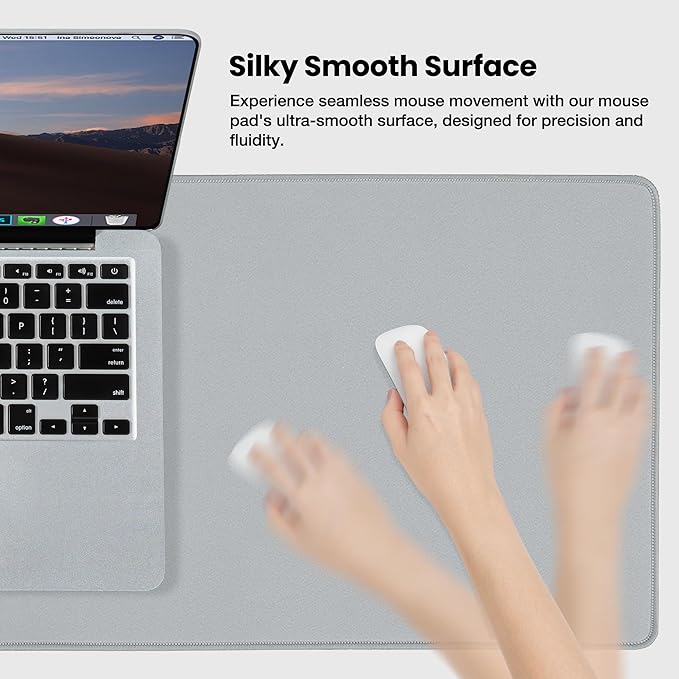 ALOANES Waterproof Mouse Pad with Durable Stitched Edge, Large Gaming Keyboard Pad, Non - Slip Rubber Base Mouse Mat, Extended Desk pad for Gamer, Office & Home, Gray Mousepad 27.6"x11.8"x0.12" | Mouse Pads - TrueDesk