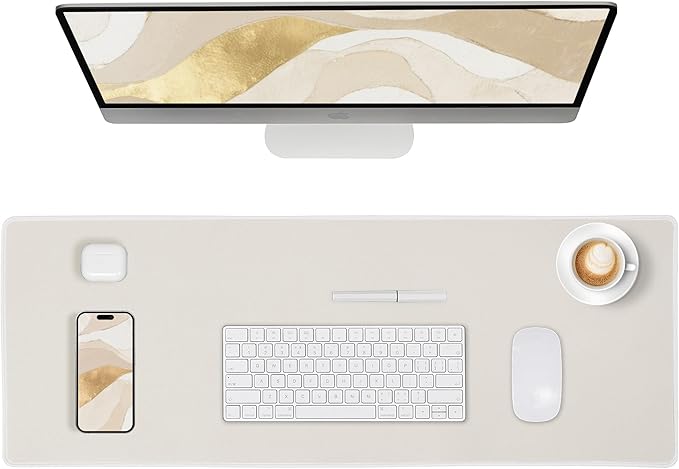 ALOANES Waterproof Mouse Pad with Durable Stitched Edge, XL Gaming Keyboard Pad, Non - Slip Rubber Base Mouse Mat, Extended Desk pad for Gamer, Office & Home, Beige Mousepad 27.6"x 11.8"x 0.12" | Mouse Pads - TrueDesk