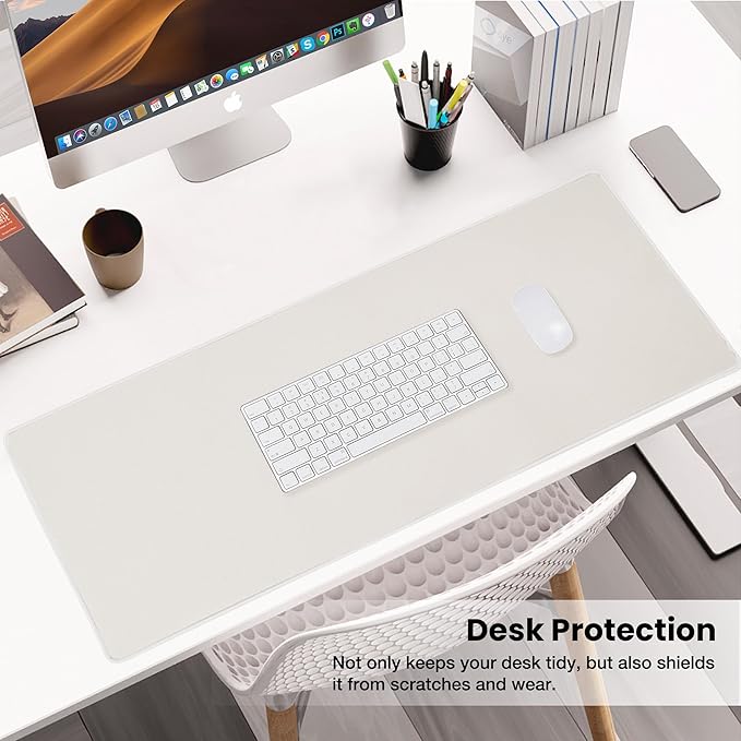 ALOANES Waterproof Mouse Pad with Durable Stitched Edge, XXXL Gaming Keyboard Pad, Non - Slip Rubber Base Mouse Mat, Extended Desk pad for Gamer, Office & Home, Beige Mousepad 35.4"x 15.7"x 0.12" | Mouse Pads - TrueDesk