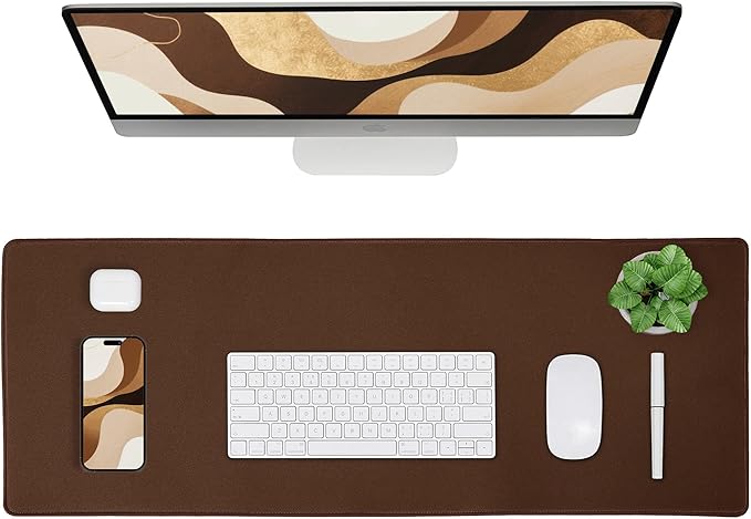 ALOANES Waterproof Mouse Pad with Durable Stitched Edge, XXXL Gaming Keyboard Pad, Non - Slip Rubber Base Mouse Mat, Extended Desk pad for Gamer, Office & Home, Brown Mousepad 35.4"x 15.7"x 0.12" | Mouse Pads - TrueDesk