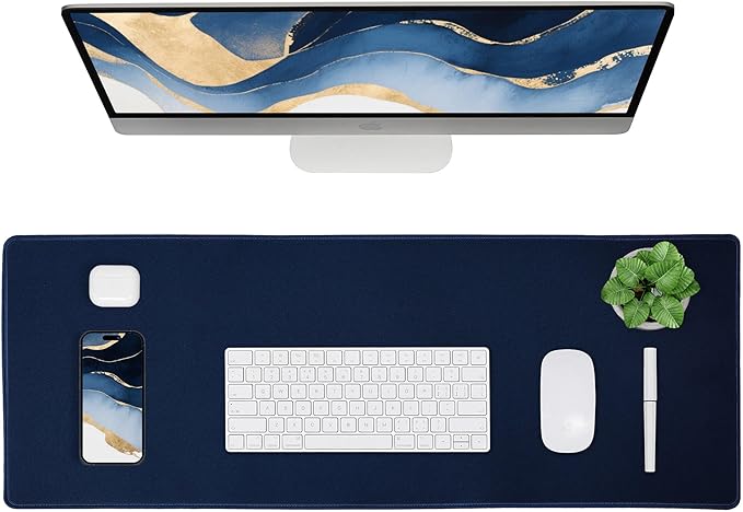 ALOANES Waterproof Mouse Pad with Durable Stitched Edge, XXXL Gaming Keyboard Pad, Non - Slip Rubber Base Mouse Mat, Extended Desk pad for Gamer, Office & Home, Dark Blue Mousepad 35.4"x 15.7"x 0.12" | Mouse Pads - TrueDesk