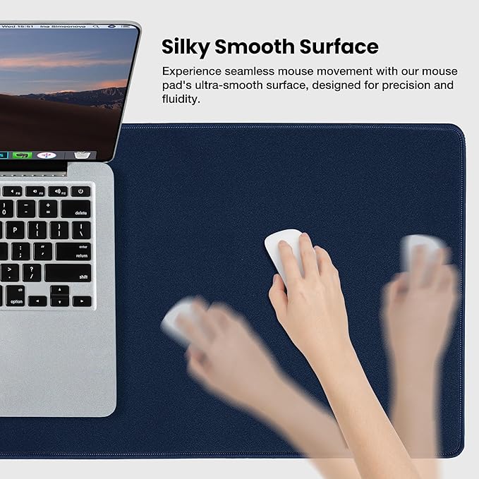 ALOANES Waterproof Mouse Pad with Durable Stitched Edge, XXXL Gaming Keyboard Pad, Non - Slip Rubber Base Mouse Mat, Extended Desk pad for Gamer, Office & Home, Dark Blue Mousepad 35.4"x 15.7"x 0.12" | Mouse Pads - TrueDesk