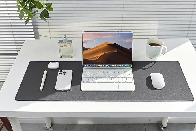 ALOANES Waterproof Mouse Pad with Durable Stitched Edge, XXXL Gaming Keyboard Pad, Non - Slip Rubber Base Mouse Mat, Extended Desk pad for Gamer, Office & Home, Dark Gray Mousepad 35.4"x 15.7"x 0.12" | Mouse Pads - TrueDesk