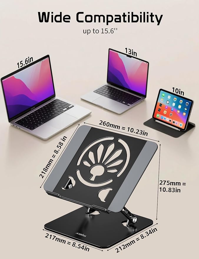 Aluminum Laptop Stand for Desk – Adjustable Ergonomic Laptop Riser, Foldable & Portable Holder Fit for MacBook & 10" - 16" Laptops for Office, Home & Travel,Black | Stands - TrueDesk