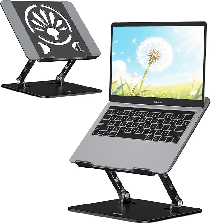 Aluminum Laptop Stand for Desk – Adjustable Ergonomic Laptop Riser, Foldable & Portable Holder Fit for MacBook & 10" - 16" Laptops for Office, Home & Travel,Black | Stands - TrueDesk