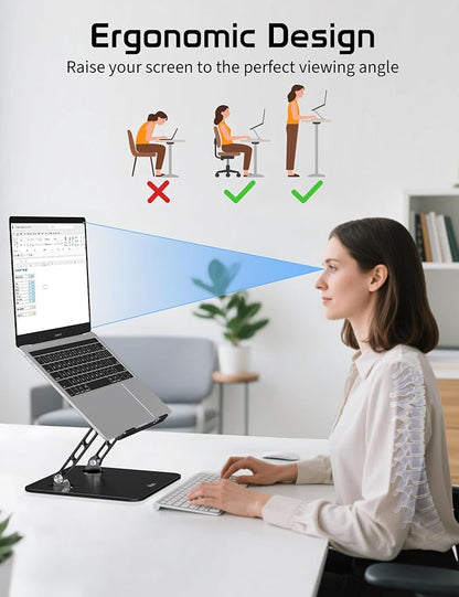Aluminum Laptop Stand for Desk – Adjustable Ergonomic Laptop Riser, Foldable & Portable Holder Fit for MacBook & 10" - 16" Laptops for Office, Home & Travel,Black | Stands - TrueDesk
