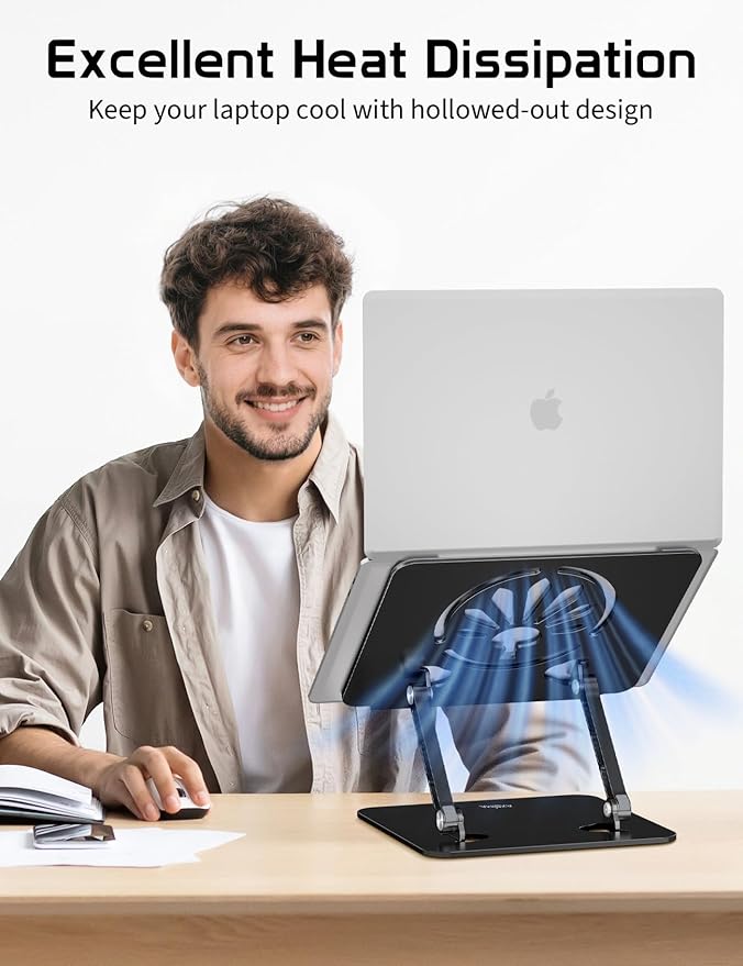 Aluminum Laptop Stand for Desk – Adjustable Ergonomic Laptop Riser, Foldable & Portable Holder Fit for MacBook & 10" - 16" Laptops for Office, Home & Travel,Black | Stands - TrueDesk