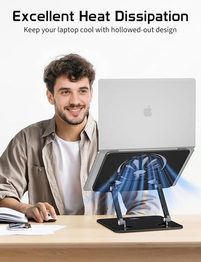 Aluminum Laptop Stand for Desk – Adjustable Ergonomic Laptop Riser, Foldable & Portable Holder Fit for MacBook & 10" - 16" Laptops for Office, Home & Travel,Black | Stands - TrueDesk
