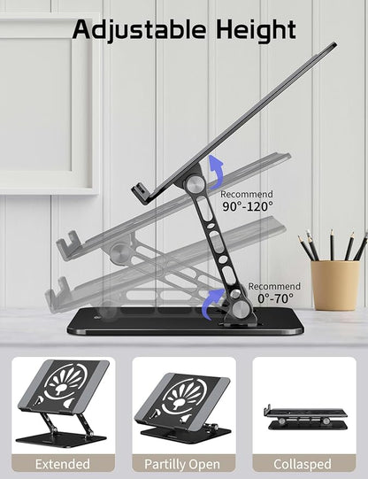 Aluminum Laptop Stand for Desk – Adjustable Ergonomic Laptop Riser, Foldable & Portable Holder Fit for MacBook & 10" - 16" Laptops for Office, Home & Travel,Black | Stands - TrueDesk