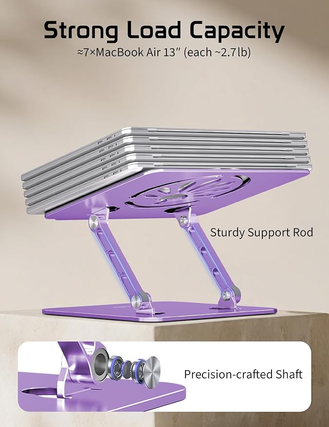 Aluminum Laptop Stand for Desk – Adjustable Ergonomic Laptop Riser, Foldable & Portable Holder Fit for MacBook & 10" - 16" Laptops for Office, Home & Travel,Purple | Stands - TrueDesk