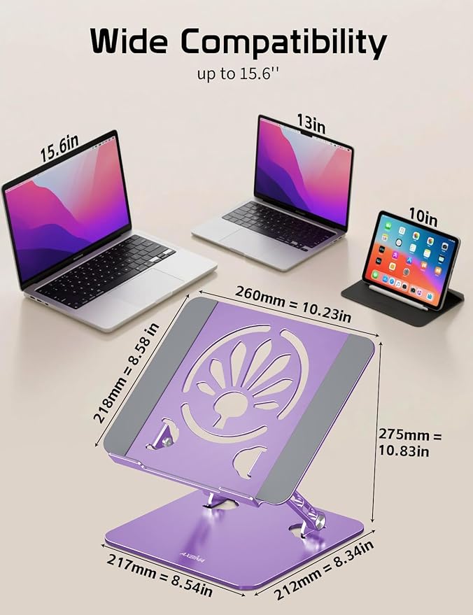 Aluminum Laptop Stand for Desk – Adjustable Ergonomic Laptop Riser, Foldable & Portable Holder Fit for MacBook & 10" - 16" Laptops for Office, Home & Travel,Purple | Stands - TrueDesk