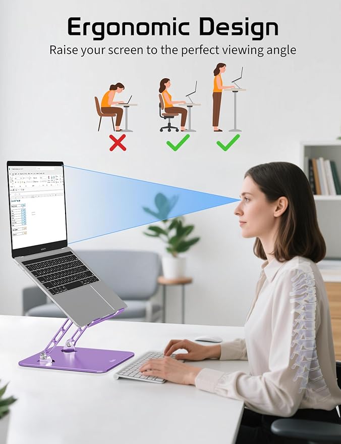 Aluminum Laptop Stand for Desk – Adjustable Ergonomic Laptop Riser, Foldable & Portable Holder Fit for MacBook & 10" - 16" Laptops for Office, Home & Travel,Purple | Stands - TrueDesk