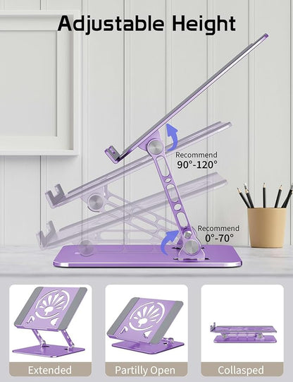Aluminum Laptop Stand for Desk – Adjustable Ergonomic Laptop Riser, Foldable & Portable Holder Fit for MacBook & 10" - 16" Laptops for Office, Home & Travel,Purple | Stands - TrueDesk