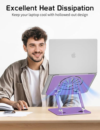 Aluminum Laptop Stand for Desk – Adjustable Ergonomic Laptop Riser, Foldable & Portable Holder Fit for MacBook & 10" - 16" Laptops for Office, Home & Travel,Purple | Stands - TrueDesk