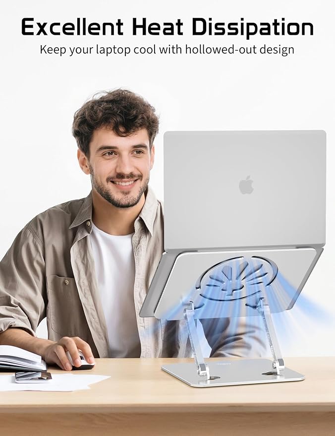 Aluminum Laptop Stand for Desk – Adjustable Ergonomic Laptop Riser, Foldable & Portable Holder Fit for MacBook & 10" - 16" Laptops for Office, Home & Travel,Silver | Stands - TrueDesk