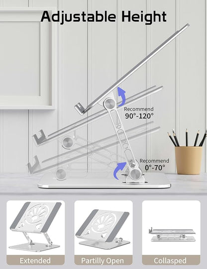Aluminum Laptop Stand for Desk – Adjustable Ergonomic Laptop Riser, Foldable & Portable Holder Fit for MacBook & 10" - 16" Laptops for Office, Home & Travel,Silver | Stands - TrueDesk