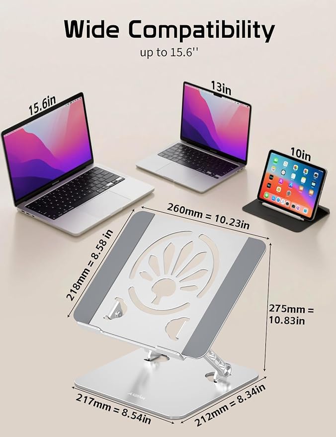 Aluminum Laptop Stand for Desk – Adjustable Ergonomic Laptop Riser, Foldable & Portable Holder Fit for MacBook & 10" - 16" Laptops for Office, Home & Travel,Silver | Stands - TrueDesk