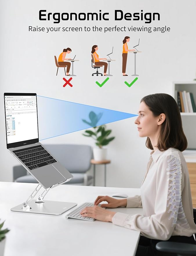 Aluminum Laptop Stand for Desk – Adjustable Ergonomic Laptop Riser, Foldable & Portable Holder Fit for MacBook & 10" - 16" Laptops for Office, Home & Travel,Silver | Stands - TrueDesk