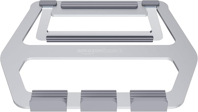 Amazon Basics Aluminum Portable Foldable Height Adjustable Support Stand for Laptops up to 13", Silver | Stands - TrueDesk