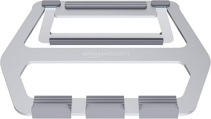 Amazon Basics Aluminum Portable Foldable Height Adjustable Support Stand for Laptops up to 13", Silver | Stands - TrueDesk