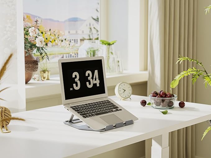 Amazon Basics Aluminum Portable Foldable Height Adjustable Support Stand for Laptops up to 13", Silver | Stands - TrueDesk