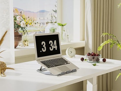 Amazon Basics Aluminum Portable Foldable Height Adjustable Support Stand for Laptops up to 13", Silver | Stands - TrueDesk