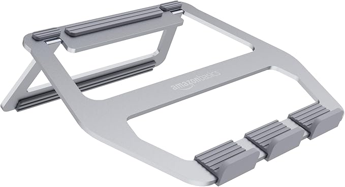 Amazon Basics Aluminum Portable Foldable Height Adjustable Support Stand for Laptops up to 13", Silver | Stands - TrueDesk
