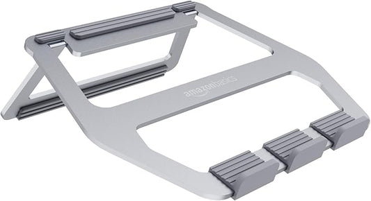 Amazon Basics Aluminum Portable Foldable Height Adjustable Support Stand for Laptops up to 13", Silver | Stands - TrueDesk