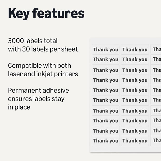 Amazon Basics Printable Address Labels, White, 1" x 2 - 5/8", 3000 Blank Mailing Labels | Address Labels - TrueDesk