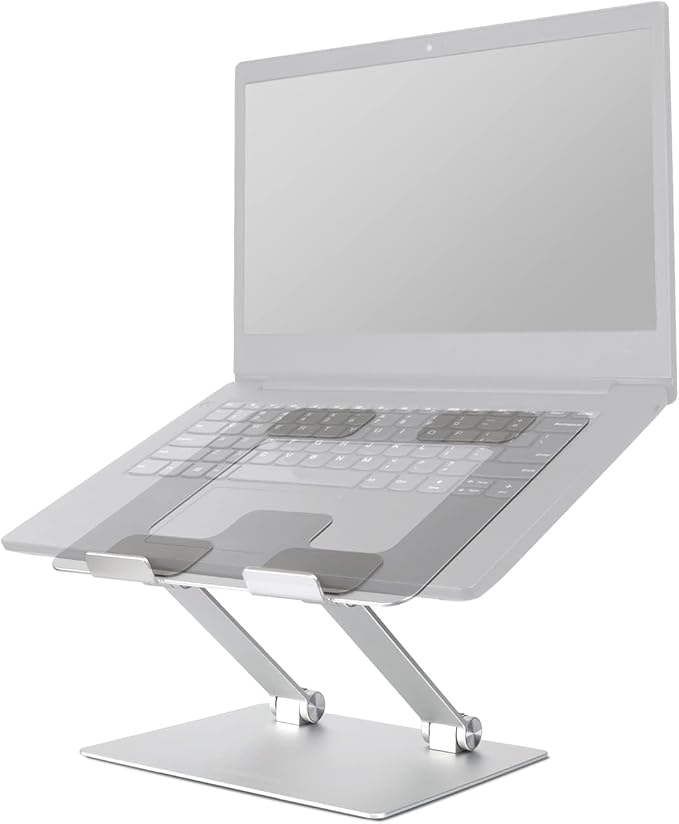 Amazon Basics Sturdy and Portable Ergonomic Laptop Stand for Desk, Height Adjustable Riser with Ventilated Cooling, Foldable, Fits all Laptops up to 17.3 Inch, Silver, 10 x 8.7 x 6 in | Stands - TrueDesk