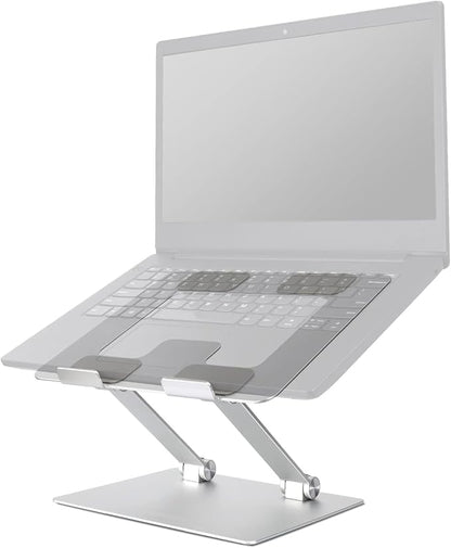 Amazon Basics Sturdy and Portable Ergonomic Laptop Stand for Desk, Height Adjustable Riser with Ventilated Cooling, Foldable, Fits all Laptops up to 17.3 Inch, Silver, 10 x 8.7 x 6 in | Stands - TrueDesk