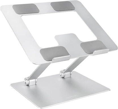 Amazon Basics Sturdy and Portable Ergonomic Laptop Stand for Desk, Height Adjustable Riser with Ventilated Cooling, Foldable, Fits all Laptops up to 17.3 Inch, Silver, 10 x 8.7 x 6 in | Stands - TrueDesk