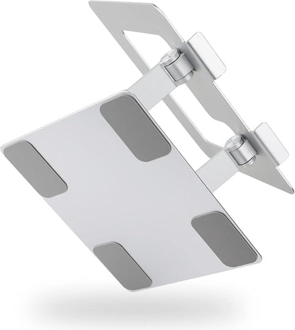 Amazon Basics Sturdy and Portable Ergonomic Laptop Stand for Desk, Height Adjustable Riser with Ventilated Cooling, Foldable, Fits all Laptops up to 17.3 Inch, Silver, 10 x 8.7 x 6 in | Stands - TrueDesk