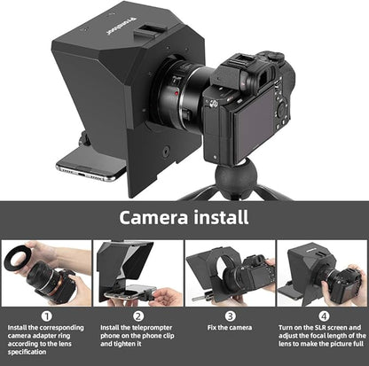 AMBITFUL Teleprompter 7.5'' with Tabletop Tripod for Smartphone and DSLR Camera, Adjustable Phone Clip & Camera Adapting Ring, for Live Streaming, Interviews(Mini Teleprompter Only) | Teleprompters - TrueDesk