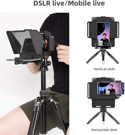 AMBITFUL Teleprompter 7.5'' with Tabletop Tripod for Smartphone and DSLR Camera, Adjustable Phone Clip & Camera Adapting Ring, for Live Streaming, Interviews(Mini Teleprompter Only) | Teleprompters - TrueDesk