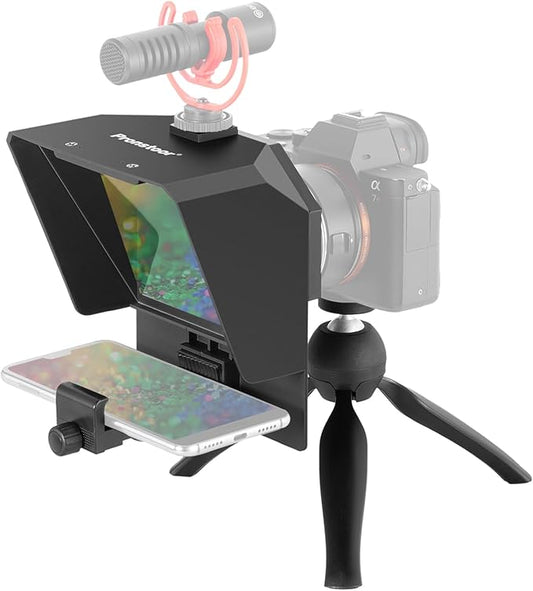 AMBITFUL Teleprompter 7.5'' with Tabletop Tripod for Smartphone and DSLR Camera, Adjustable Phone Clip & Camera Adapting Ring, for Live Streaming, Interviews(Mini Teleprompter Only) | Teleprompters - TrueDesk