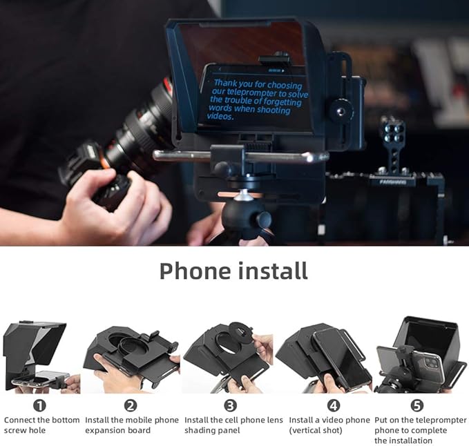 AMBITFUL Teleprompter 7.5'' with Tabletop Tripod for Smartphone and DSLR Camera, Adjustable Phone Clip & Camera Adapting Ring, for Live Streaming, Interviews(Mini Teleprompter Only) | Teleprompters - TrueDesk