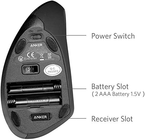 Anker 2.4G Wireless Vertical Ergonomic Optical Mouse for Work, Multi - Device Connectivity, 800/1200 /1600 DPI, 5 Buttons for Laptop, Desktop, PC - Black | Mice - TrueDesk