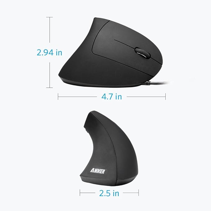 Anker USB Wired Vertical Mouse, Ergonomic Design Mouse for Computer and Laptop, 5 Buttons, 1000/1600 DPI, Optical Technology, USB Corded - Black | Mice - TrueDesk