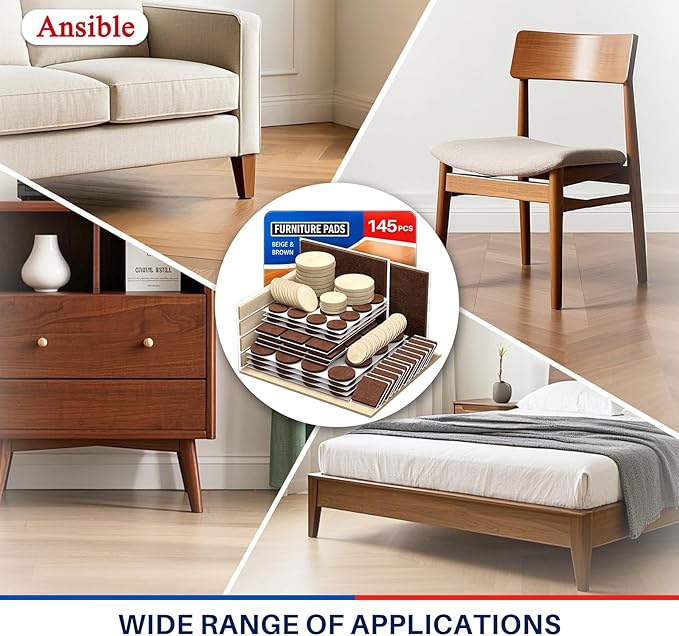 Ansible 145 PCS Felt Furniture Pads, Furniture Pads for Hardwood Floors, Chair Leg Feet Wood Floor Protectors (Brown and Beige) | Furniture Pads - TrueDesk